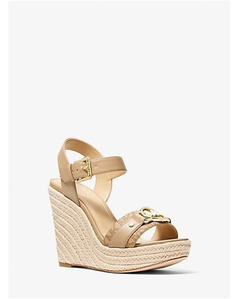 michael kors rory leather wedge|Rory Logo Trim Wedge Sandal .